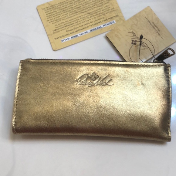 Patricia Nash Nazari Distressed Metallic Bifold Leather Wallet Antique Gold NWT - Picture 8 of 16